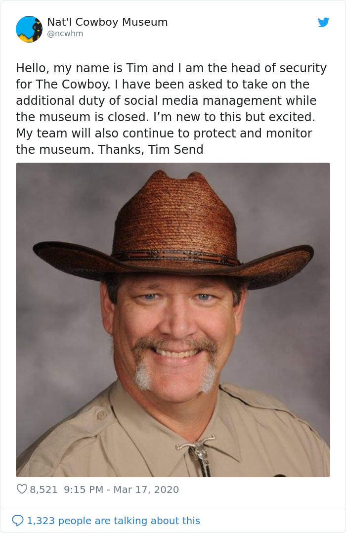 Cowboy Museum Puts Their Head Of Security In Charge Of Their Twitter, And His Tweets Are Hilariously Wholesome Cowboy Museum Puts Their Head Of Security In Charge Of Their Twitter, And His Tweets Are Hilariously Wholesome