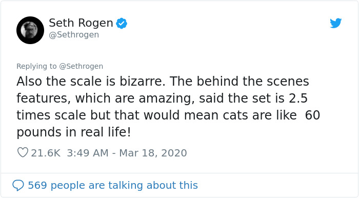 Seth Rogen Decides To Watch "Cats" While In Quarantine, Gets High, And Writes A Review Seth Rogen Decides To Watch "Cats" While In Quarantine, Gets High, And Writes A Review