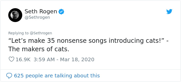 Seth Rogen Decides To Watch "Cats" While In Quarantine, Gets High, And Writes A Review Seth Rogen Decides To Watch "Cats" While In Quarantine, Gets High, And Writes A Review