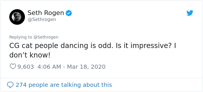 Seth Rogen Decides To Watch "Cats" While In Quarantine, Gets High, And Writes A Review