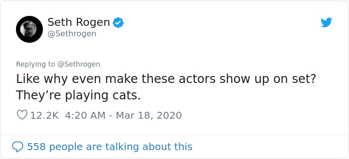 Seth Rogen Decides To Watch "Cats" While In Quarantine, Gets High, And Writes A Review