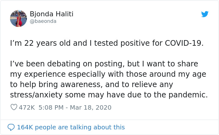 22-Year-Old Girl Who Tested Positive For Coronavirus Shares What It Was Like Fighting The Disease
