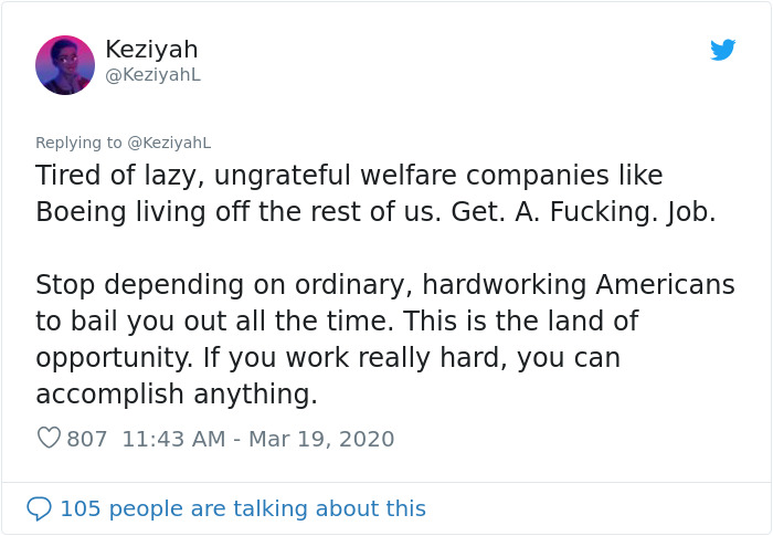 Woman Responds To Companies Failing Because Of Coronavirus By Saying The Same Things Poor People Hear Woman Responds To Companies Failing Because Of Coronavirus By Saying The Same Things Poor People Hear
