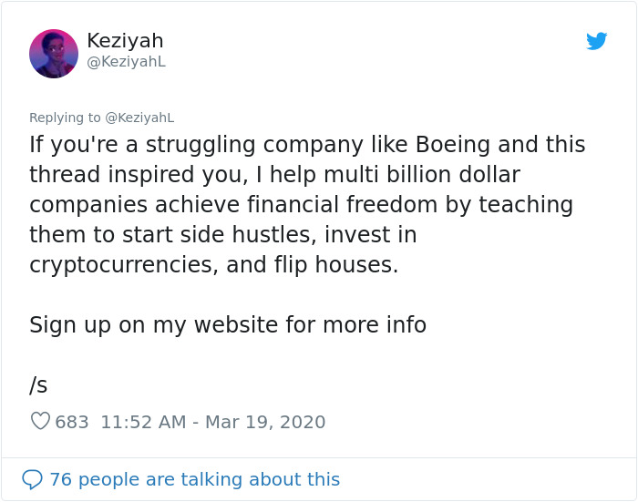 Woman Responds To Companies Failing Because Of Coronavirus By Saying The Same Things Poor People Hear Woman Responds To Companies Failing Because Of Coronavirus By Saying The Same Things Poor People Hear