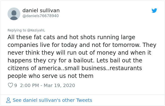 Woman Responds To Companies Failing Because Of Coronavirus By Saying The Same Things Poor People Hear