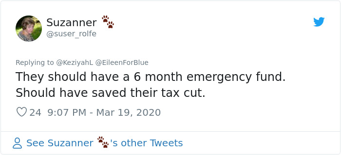 Woman Responds To Companies Failing Because Of Coronavirus By Saying The Same Things Poor People Hear Woman Responds To Companies Failing Because Of Coronavirus By Saying The Same Things Poor People Hear