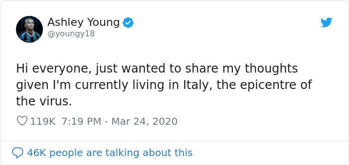 Football Player Ashley Young Shares What It's Like Living In Quarantined Italy And Gives His Tips Football Player Ashley Young Shares What It's Like Living In Quarantined Italy And Gives His Tips