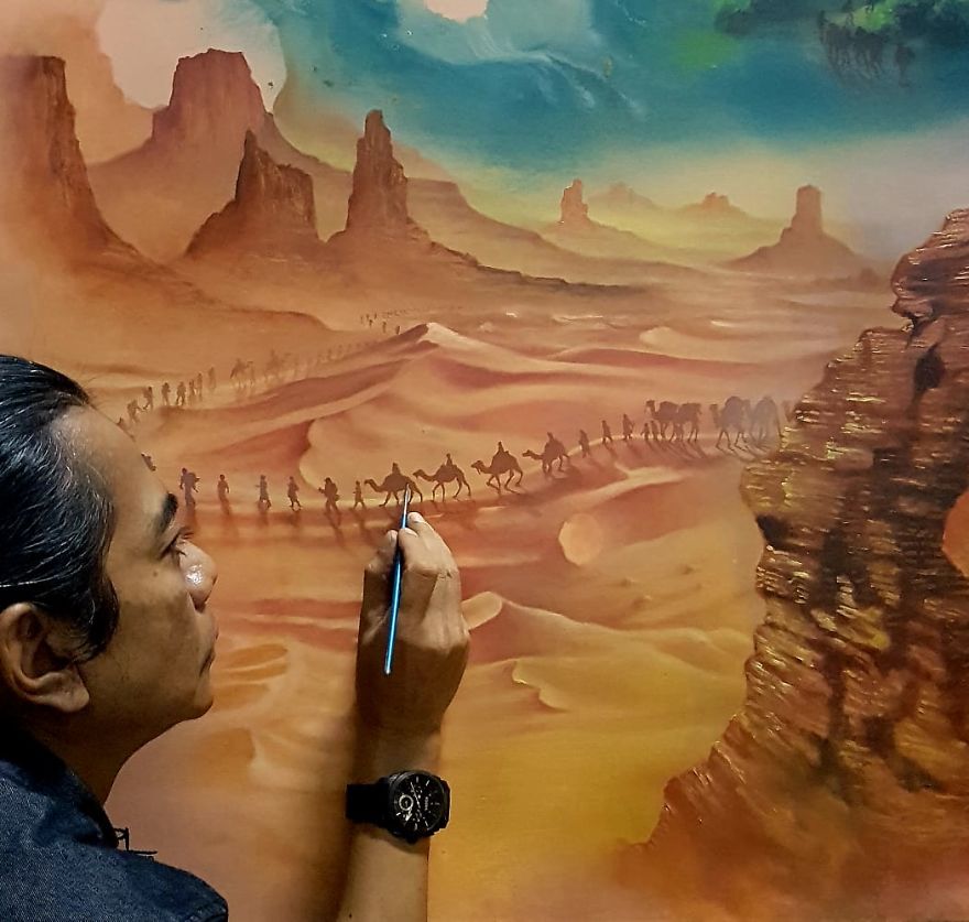 Veri Apriyatno - Amazing Oil Painting That Illustrates The Nomads And The Final Destination (Latest Painting Series)