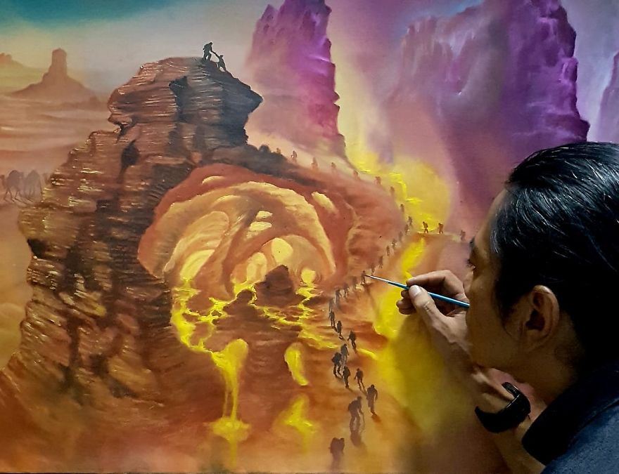 Veri Apriyatno - Amazing Oil Painting That Illustrates The Nomads And The Final Destination (Latest Painting Series)