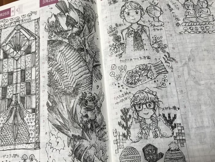 Japanese Designer Finds Wife&rsquo;s Old Notebook Doodles, Shares Her Detailed Drawings On Twitter