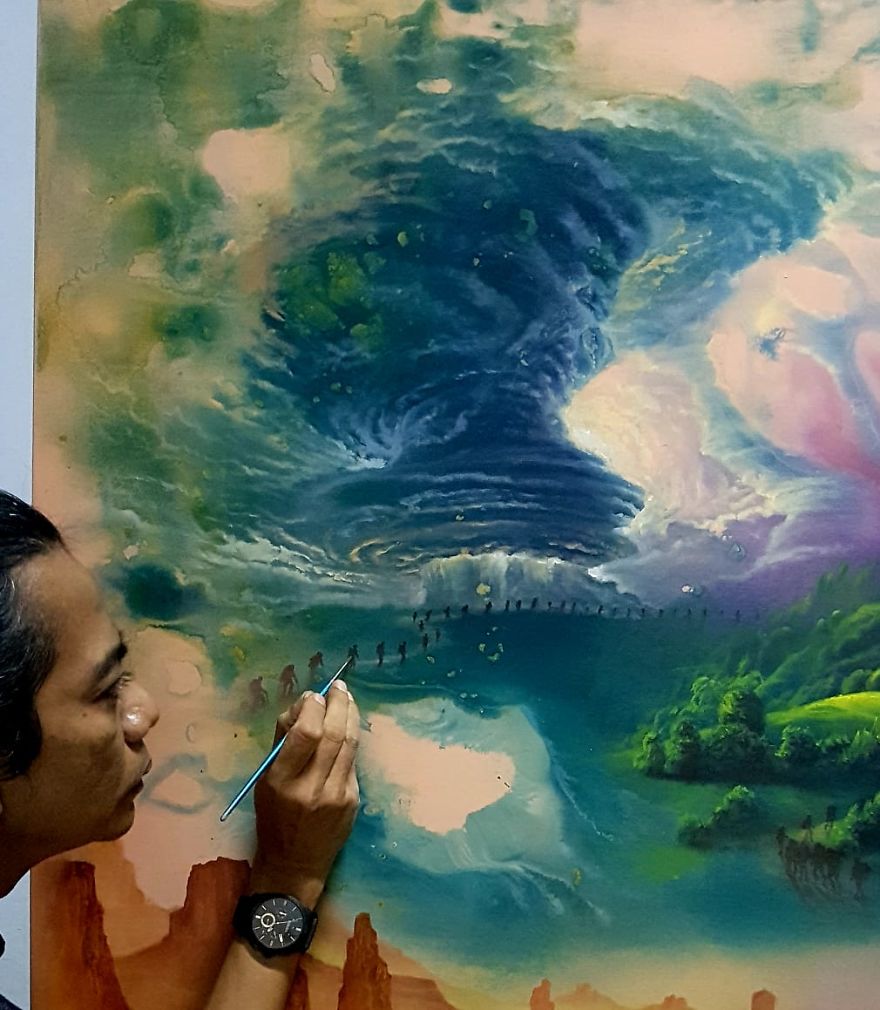 Veri Apriyatno - Amazing Oil Painting That Illustrates The Nomads And The Final Destination (Latest Painting Series)