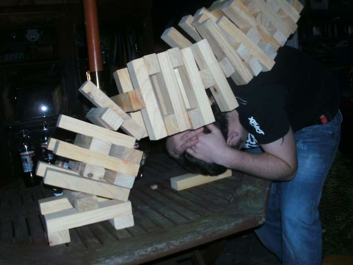 My Friend Losing A Game Of Giant Jenga