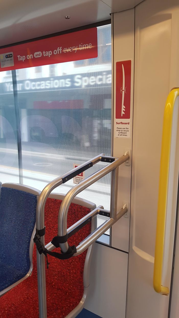 This Tram In Australia Has A Place To Hold Your Surfboard While Traveling To/From The Beach