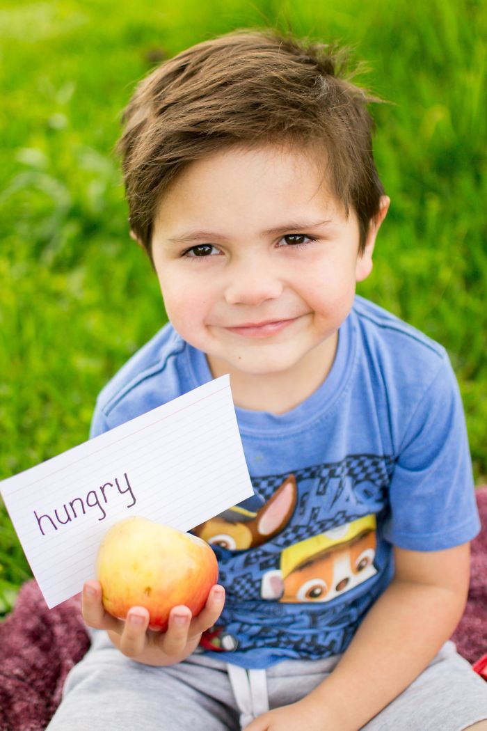My 5 Year Olds Teacher Asked Us To Take Pictures Of Our Kids With One Word That Expresses Their Feelings During This Time