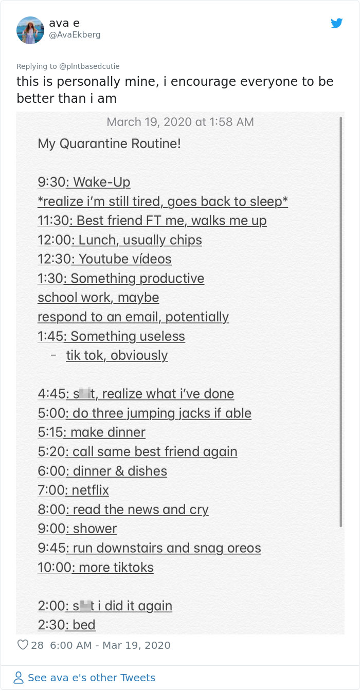This Woman Tries To Bring Stability Into Her Life By Creating A Quarantine Routine, People Follow Her Example This Woman Tries To Bring Stability Into Her Life By Creating A Quarantine Routine, People Follow Her Example