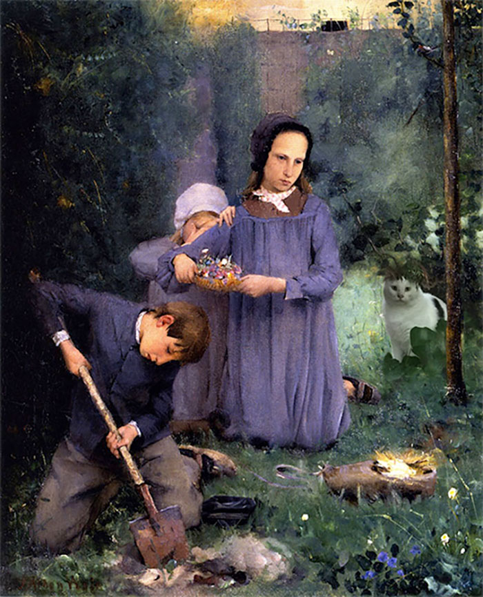 "Children Burying A Bird" With Outsie, Julian Alden Weir