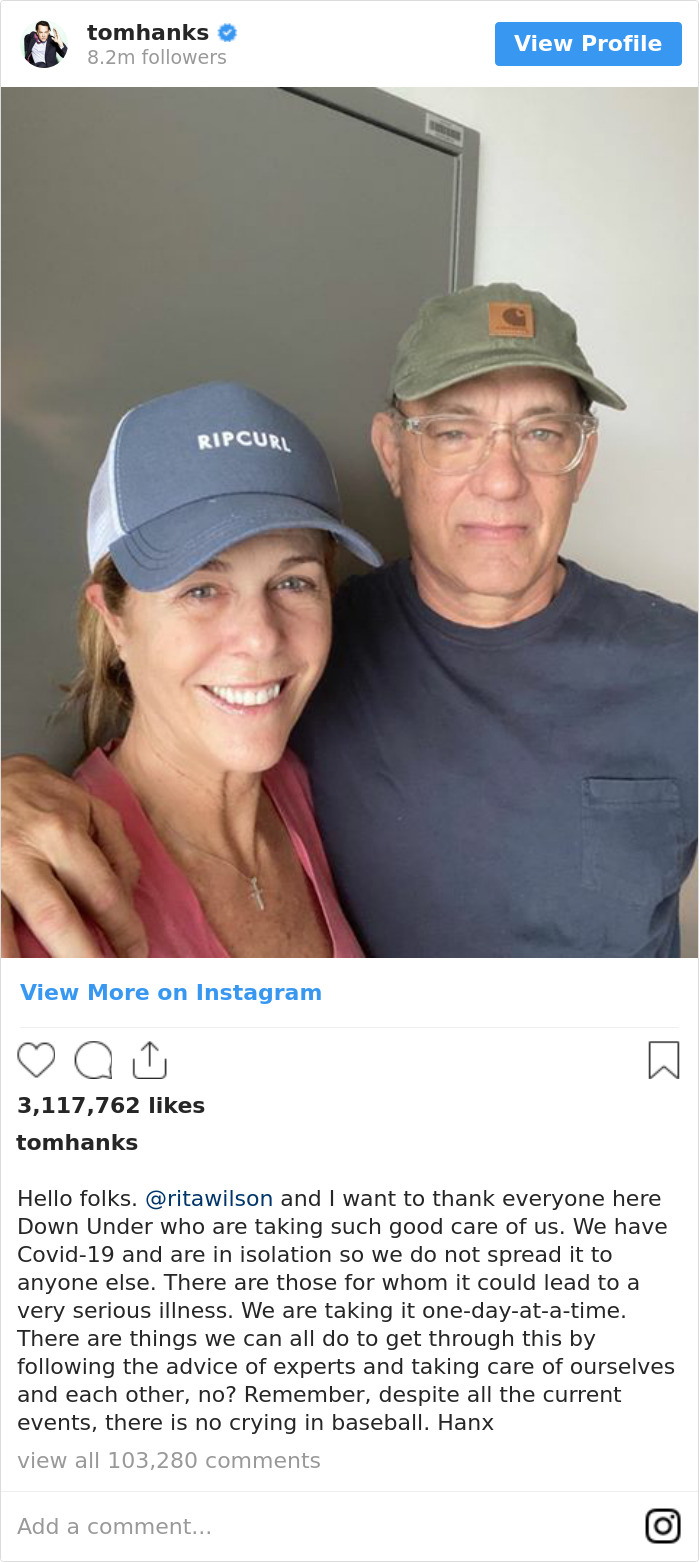 Tom Hanks Sends Another Update On His Health After Testing Positive For Coronavirus