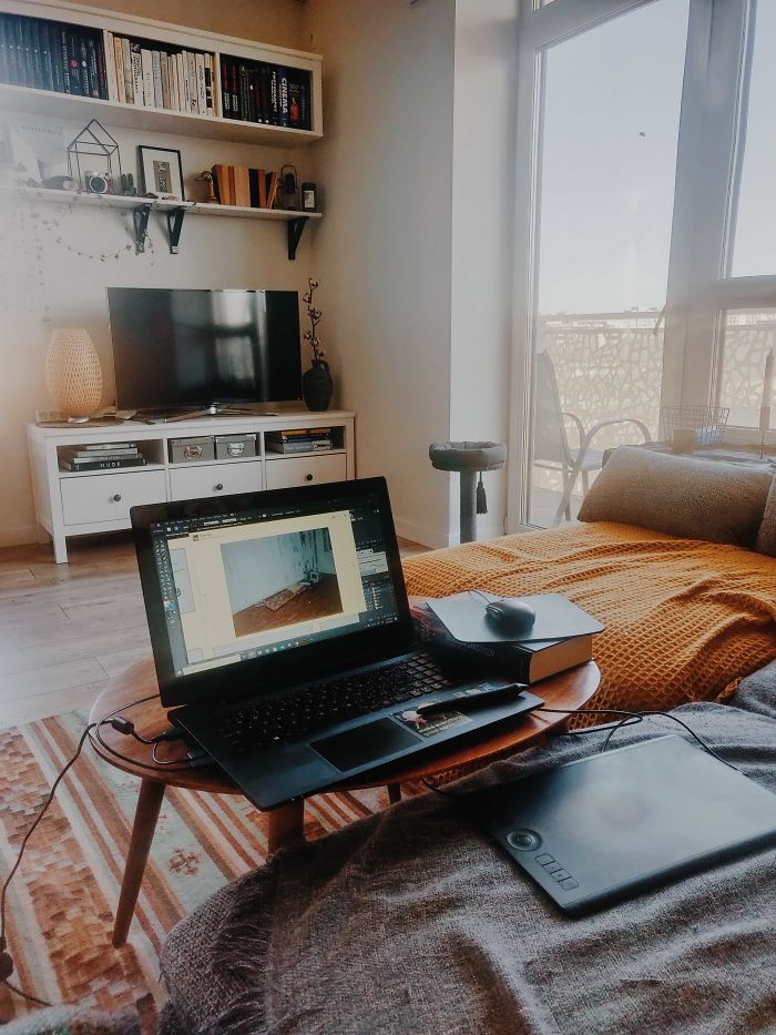 My Setup On A Coffee Table. Working From A Sofa!