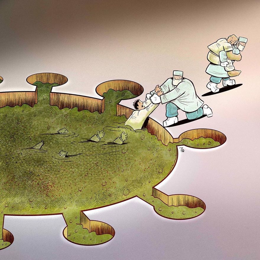 Iranian Artist Makes Impactful Cartoons To Reflect On The Coronavirus