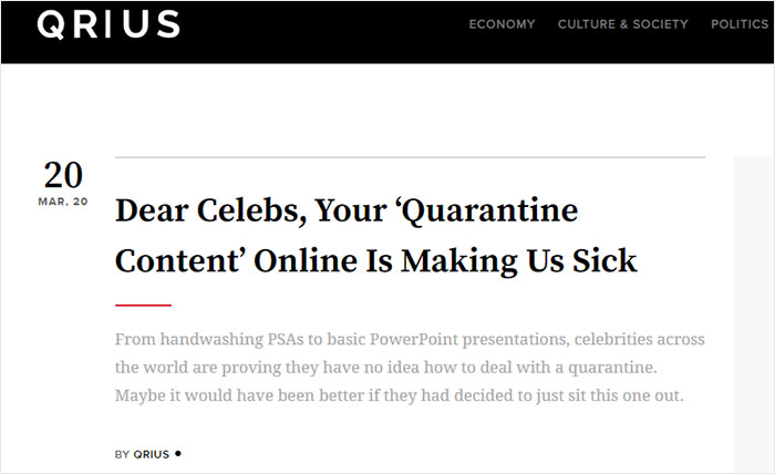 Celebrities Are Sharing Their Quarantine Experiences, Some People Find It Offensive Celebrities Are Sharing Their Quarantine Experiences, Some People Find It Offensive