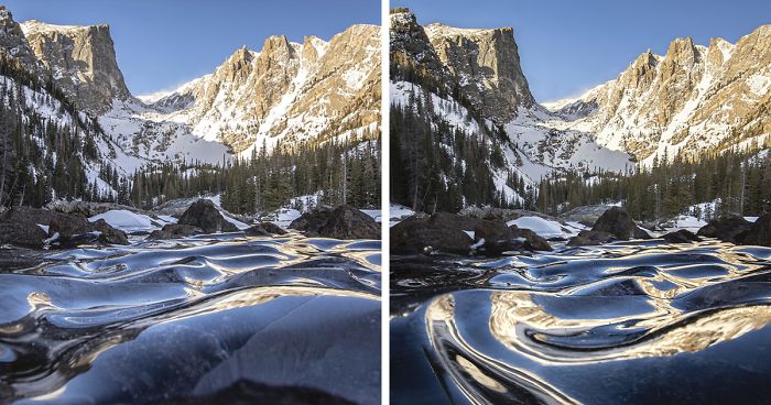 This Photographer Captured A Rare Sight—Frozen Waves At Dream Lake, Colorado