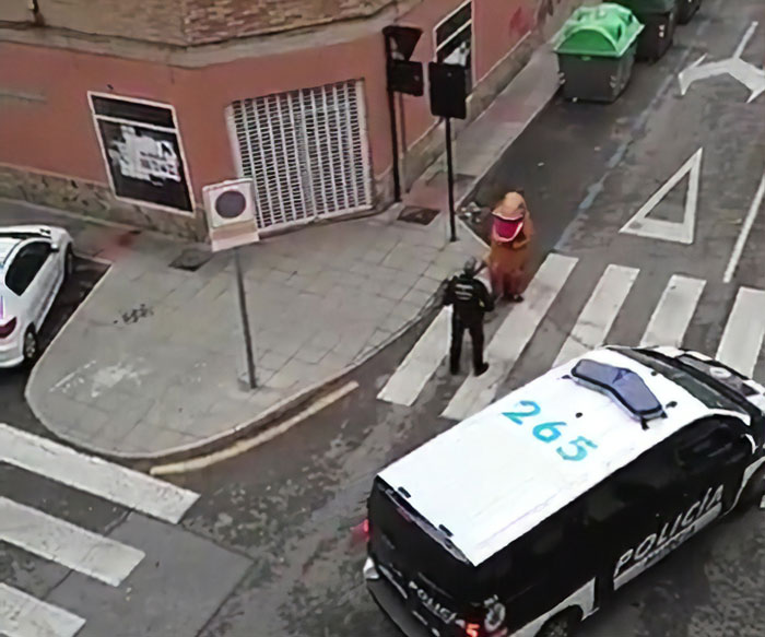 Police Caught A Man Outside In T-Rex Costume During Spain&rsquo;s Coronavirus Lockdown