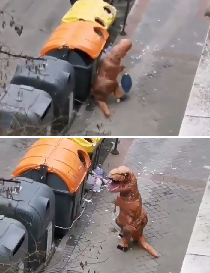 Police Caught A Man Outside In T-Rex Costume During Spain’s Coronavirus Lockdown Police Caught A Man Outside In T-Rex Costume During Spain’s Coronavirus Lockdown