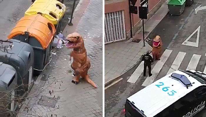 Police Caught A Man Outside In T-Rex Costume During Spain’s Coronavirus Lockdown