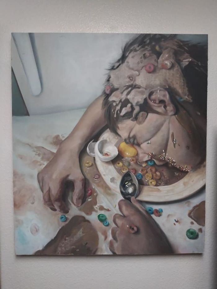 The Longer I Looked At It, The Weirder It Got..large 3x3.5ft Painting On Wood, Found In Clear Lake, Texas Area At A Goodwill...yes It Came Home With Me. No Signature But Would Love To Find The Artist! (Were Now Thinking It Could Be A Twisted Self Portrait Of The Artist Himself)