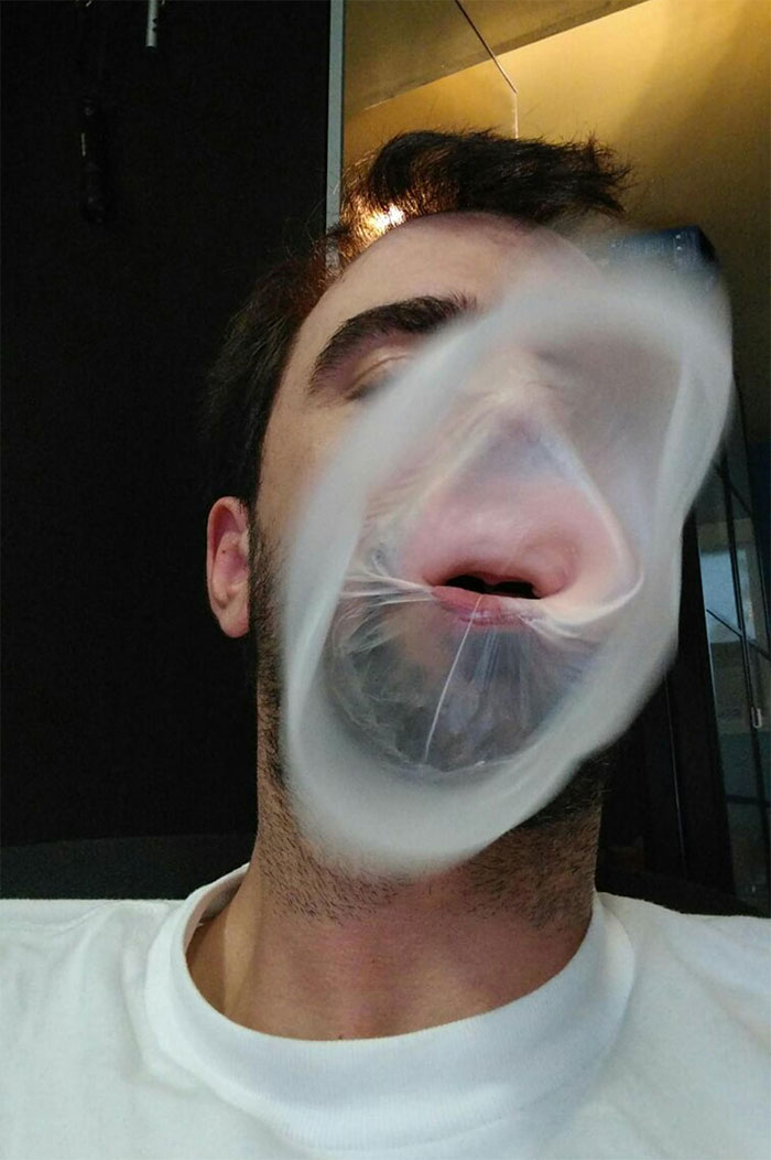 Took A Picture The Moment My Bubble Gum Popped. Looks Like I Have A Spirit Coming Out Of My Mouth