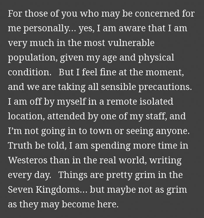 While G.R.R. Martin Is In Self-Isolation, He's Dropping Hints At Finishing GoT Books