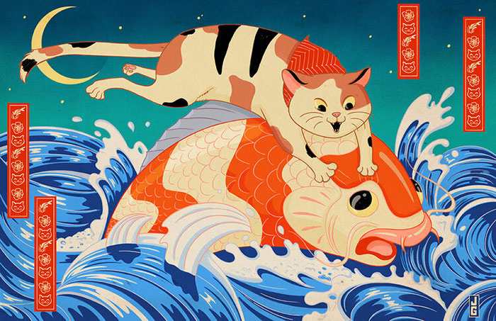 My 6 Illustrations Of Cats Inspired By Traditional Japanese And Medieval Art