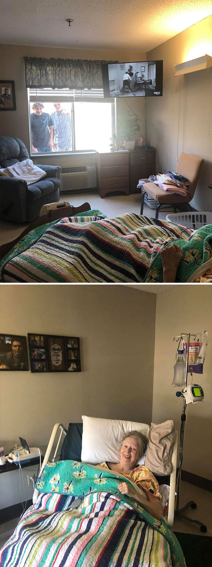 My Son And My Stepfather Visited My Mom Today. This Is The Way To Make Her Smile!! Mom Is On Antibiotics And A Nebulizer For Pneumonia. She Is Having A Better Day