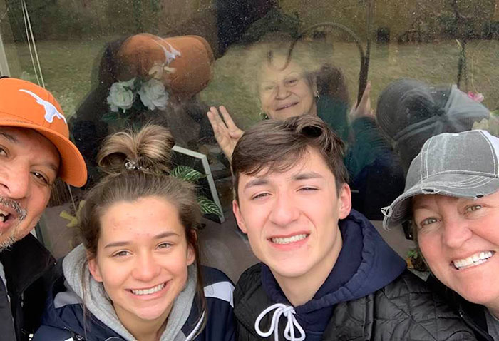 We Had Our Visit With Nana Today Via Her Window! All Residents Of The Nursing Home Are Now Confined To Their Rooms. Made Her Day