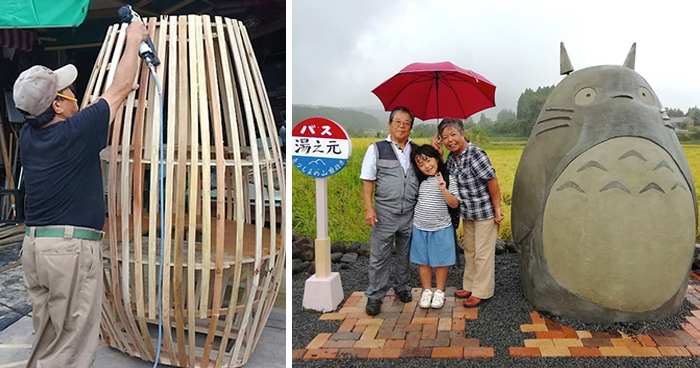 Elderly Couple Recreated A Totoro Bus Stop In Real Life