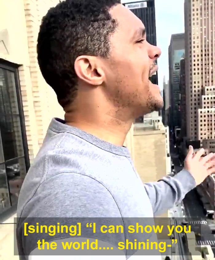 Trevor Noah Tries Singing From A Balcony In NYC Just Like People Did In Italy But Gets Told To Shut Up