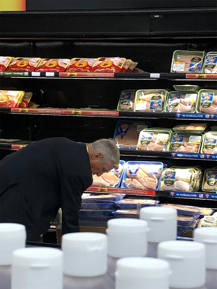 My Mom Saw Phil Woodman, President Of Woodman's (Major Grocery Chain In The Midwest), Stocking The Chicken At His Store This Morning