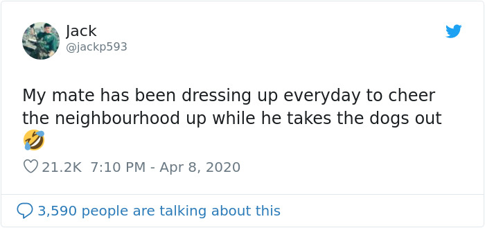 "My Mate Has Been Dressing Up Everyday To Cheer The Neighborhood Up While He Takes The Dogs Out"