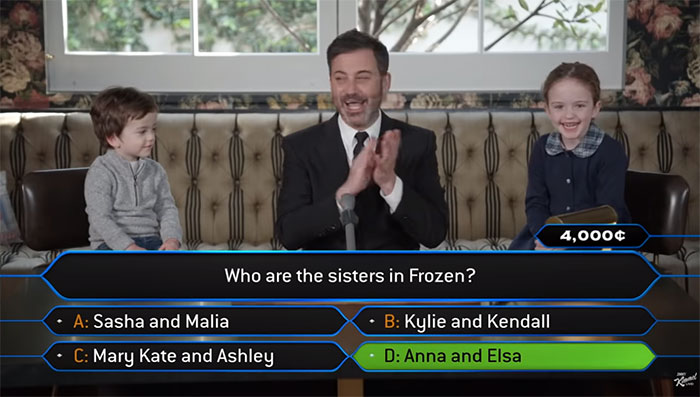 Jimmy Kimmel Hosts 'Who Wants To Be A Millionaire' For His Two Kids And Billy Adorably Loses His Patience Jimmy Kimmel Hosts 'Who Wants To Be A Millionaire' For His Two Kids And Billy Adorably Loses His Patience