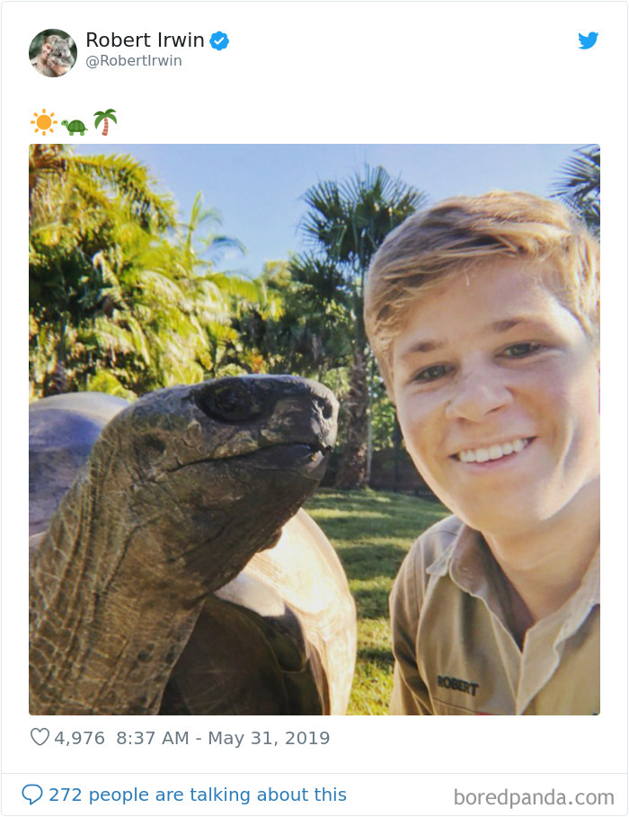 Robert Irwin Shares Photo Of His Self-Isolation Buddy, A Tortoise Named Igloo