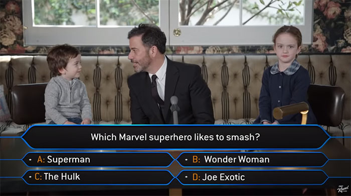 Jimmy Kimmel Hosts 'Who Wants To Be A Millionaire' For His Two Kids And Billy Adorably Loses His Patience Jimmy Kimmel Hosts 'Who Wants To Be A Millionaire' For His Two Kids And Billy Adorably Loses His Patience