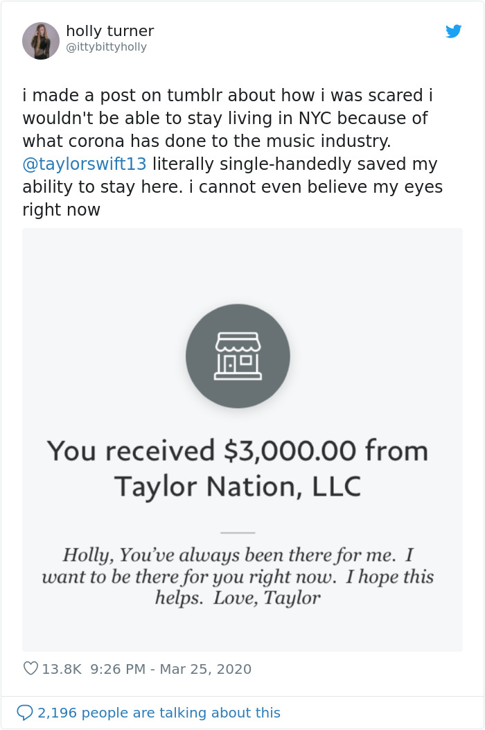 Taylor Swift Has Reportedly Donated To Her Fans Who Have Been Impacted By The Coronavirus Crisis