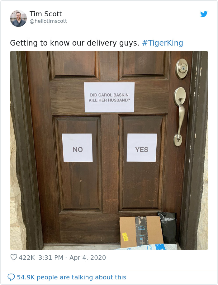 Guy Makes Delivery Couriers Smile By Putting Up Signs On His Door That Ask If Carole Baskin Is The Reason Why Her Husband Went Missing Guy Makes Delivery Couriers Smile By Putting Up Signs On His Door That Ask If Carole Baskin Is The Reason Why Her Husband Went Missing
