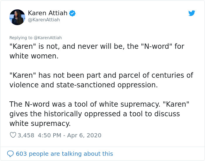Feminist Suggests “Karen” Is A Sexist Slur Against Women, People Drop Some Knowledge On What “Karen” Really Means Feminist Suggests “Karen” Is A Sexist Slur Against Women, People Drop Some Knowledge On What “Karen” Really Means