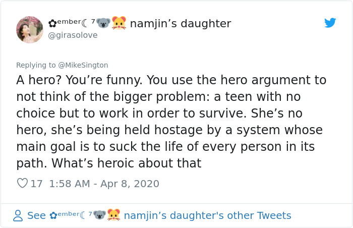 Mom Shuts Down Person Calling Her Daughter Working In Fast Food A "Hero", Says She's A Slave Mom Shuts Down Person Calling Her Daughter Working In Fast Food A "Hero", Says She's A Slave