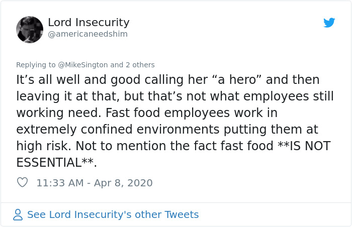Mom Shuts Down Person Calling Her Daughter Working In Fast Food A "Hero", Says She's A Slave Mom Shuts Down Person Calling Her Daughter Working In Fast Food A "Hero", Says She's A Slave