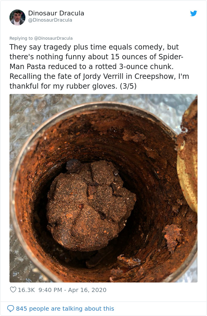 Guy Opens A Can Of Spider-Man Pasta From 1995