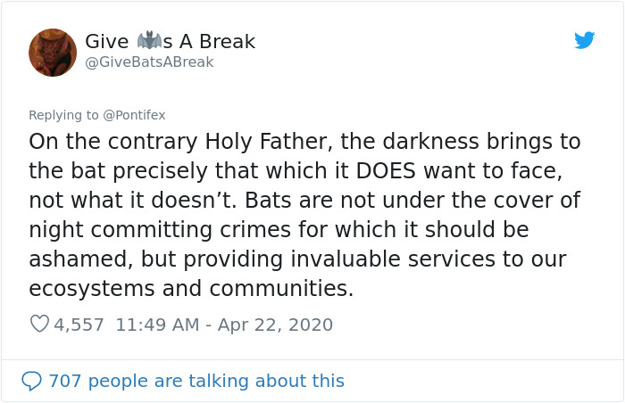The Pope “Insults” Bats On Twitter, Gets Schooled By A Bat Expert The Pope “Insults” Bats On Twitter, Gets Schooled By A Bat Expert
