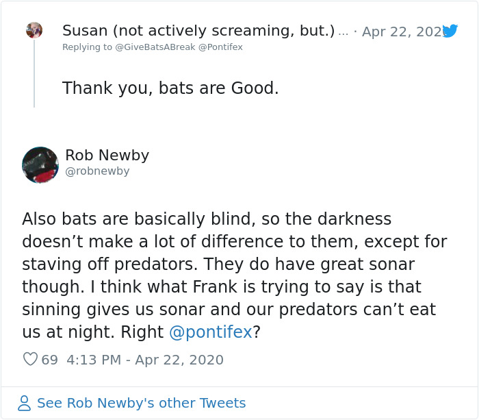 The Pope “Insults” Bats On Twitter, Gets Schooled By A Bat Expert The Pope “Insults” Bats On Twitter, Gets Schooled By A Bat Expert