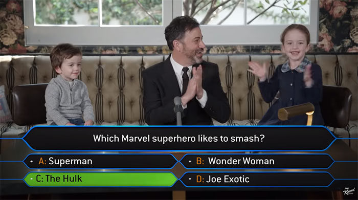 Jimmy Kimmel Hosts 'Who Wants To Be A Millionaire' For His Two Kids And Billy Adorably Loses His Patience Jimmy Kimmel Hosts 'Who Wants To Be A Millionaire' For His Two Kids And Billy Adorably Loses His Patience